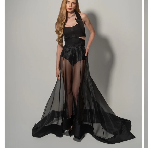 Tia Dorraine NWT Elegant Black Sheer maxi skirt S w/ original box